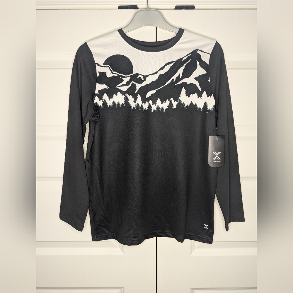 NWT Xersion Boys M 10/12 Quick-Dri Long Sleeve Black Mountains Shirt